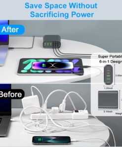 USB C Fast Charger, 160W USB C Charging Station GaN 6-Port USB C Wall Charger Block, Portable Multiport USB C Power Adapter for MacBook Pro/Air,iPad Pro,iPhone 14/13/Mini/Pro/13Pro Max/12 Galaxy Note 29 61QFS6rtD9L