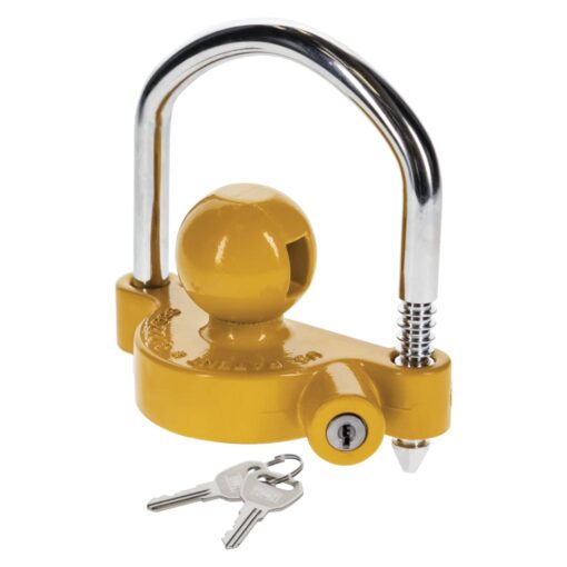 REESE Towpower 72783 Coupler Lock, Adjustable Storage Security, Heavy-Duty Steel, Yellow and Chrome