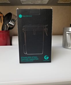 Coffee Gator Stainless Steel Canister - Large 22oz, Silver Coffee Grounds and Beans Container with Date-Tracker, CO2-Release Valve, and Measuring Scoop - Ideal Coffee Lovers Gifts for Her Gray with Green 36 61QLgSuqsAL