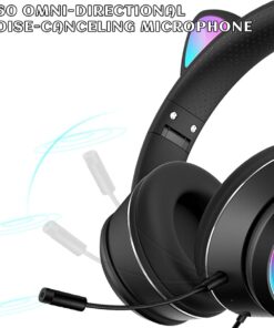 VIGROS Cat Ear Gaming Headphones Wired AUX 3.5mm LED Light, Noise Canceling Game Headphones Stereo Foldable Over-Ear Headsets with Microphone Fit Girls, Kids for PC, PS4, Switch, Xbox, Mobile, Laptop Black-Wire 16 61QPH9SSZL