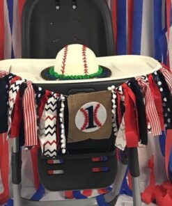 Baseball Banner for 1 St Birthday - First Birthday Decorations for Baseball Rag Tie Fabric Garland, Photo Booth Props Red White Blue, Birthday Souvenir and Gifts for Boy 35 61QSPYRgvEL