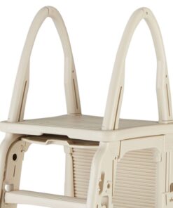 Confer Plastics 7200 Roll Guard 48" to 56" Adjustable A Frame Safety Ladder for Above Ground Outdoor Patio Swimming Pool Platform Ladder with Step Barrier, Warm Grey 36 61QUI3zK7sL