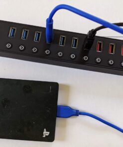 vantisan Powered USB 3.0 hub, 11-Port USB Hub Splitter Extension 7 USB 3.0 Data Ports + 4 Smart Charging Ports with Separate LED On/Off Switches and 12V/3A Power Adapter for USB Devices. black 38 61QUgChN5sL