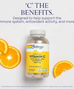 SOLARAY Vitamin C 1000mg Timed Release Capsules with Rose Hips & Acerola Bioflavonoids, Two-Stage for High Absorption & All Day Immune Function Support, 60 Day Guarantee, 250 Servings, 250 VegCaps 250 Count (Pack of 1) 10 61QXlc0RXfL
