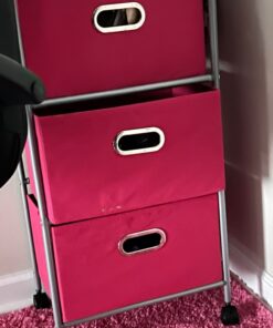 Honey-Can-Do 3 Drawer Rolling Cart - Pink CRT-02348 Pink, 11.5 in L x 16.125 in W x 35.5 in H (29.2 cm L x 41 cm W x 90.2 cm H) 22 61QYBSrt69L