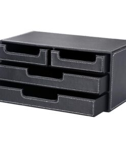 KINGFOM PU Leather Desk Organizer with 4 Drawers Small, Desktop Organizer Drawer for Office Supplies Accessories, Stationery Storage Box Bills Collection Holder Black Small Drawer Black 14 61Qb2Z9CAKL