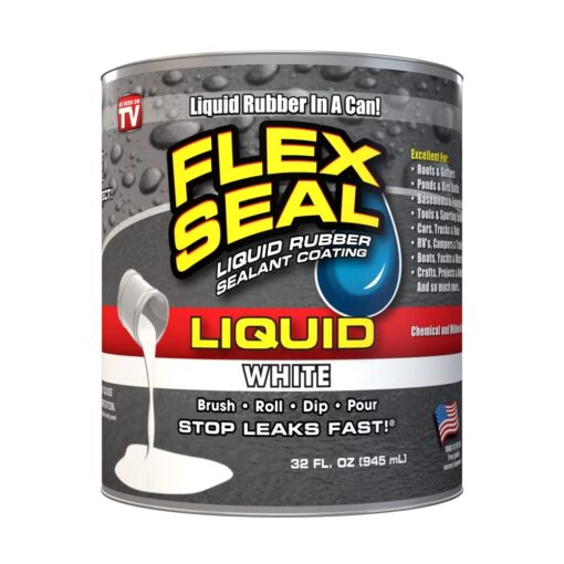 Flex Seal Liquid, 32 oz, White, Liquid Rubber Coating Sealant, Waterproof, Flexible, Breathable, and UV Resistant, Roof Repair, Basements, RV, Campers, Trailers, Marine, EPDM, Masonry 32-oz