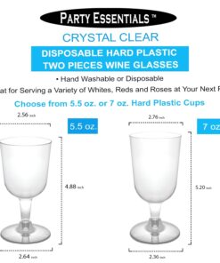 Party Essentials Disposable Hard Plastic Two Pieces Wine Glasses, 40-Count, 5.5-Ounce, Clear 40 Count (Pack of 1) 5.5 oz glass 15 61QiBRuWHSL