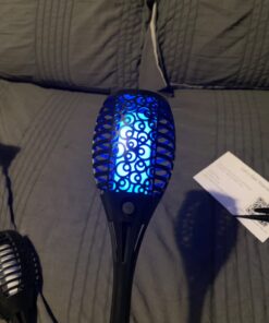 Solar Tiki Torches Christmas Lights with Flickering Flame Outdoor Halloween Decoration Torch Light Waterproof Landscape Decor Mini 4 Pack Lamp for Yard, Patio, Garden, Porch, Backyard Blue 4 Pack 54 61QlefhUwoL