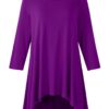 LARACE Womens Plus Size 3/4 Sleeve Loose Fit Flare Swing Tunic Tops Floral High Low Basic T Shirt Deep Purple 3X 15 61QmKJyXqS