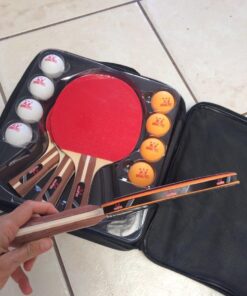 Ping Pong Paddle Set - 4 Wood Ping Pong Paddles - Ergonomic Grip - 8 Tournament Table Tennis Balls - Paddle Case - Professional/Casual Play - Portable Table Tennis Set .- Family Table Games 19 61QwRbscL