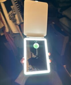 FUNTOUCH Rechargeable Travel Makeup Mirror with 72 Led Lights, Portable Lighted Beauty Mirror, 3 Color Lighting, Dimmable Touch Screen, Tabletop LED Folding Cosmetic Vanity Mirror White 36 61QyILiNVDL