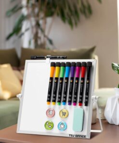 Small Magnetic Dry-Erase White Board – 10 x 10 Inches Mini Easel Whiteboard 360 Degrees Revolving Double Sided Stand for Office, Home, School Silver 10x10 Inches 18 61QzG3Fu7vL