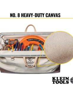 Klein Tools 5102-24 Heavy Duty Natural Canvas Tool Bag, Tool Tote, Multi-Purpose Bag with Wide Hinged Opening and Leather Handles, 24-Inch 15 61QzbRsyICL
