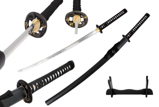 Vulcan Gear Traditional Japanese Handmade Sharp Katana Samurai Sword with Scabbard and Sword Stand Dragon Tsuba