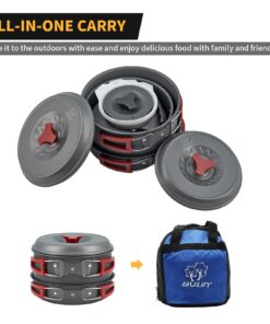 Bulin 24/13/11/8/4 PCS Camping Cookware Mess Kit Lightweight Backpacking Cooking Set Outdoor Cook Gear for Family Hiking, Picnic(Kettle, Pot, Frying Pan, Bowls, Plates, Spoon) 13 PCS 34 61R3H6vdnpL