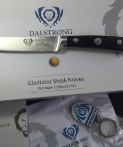 Dalstrong Steak Knives - Set of 4 - Serrated Blade - Gladiator Series Elite - Forged German High-Carbon Steel - Table Dinner Kitchen Knives - Sheaths - Razor Sharp - Dinner Set - NSF Certified 5" Serrated Black 64 61R697We6bL