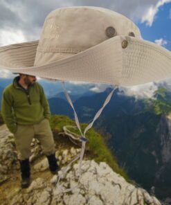 LETHMIK Summer Fishing Boonie Sun Hat Cap Outdoor Safari Hunting Camping Hat with Chin Cord Beige (Waterproof) Model 0023 One Size 20 61R8z0o2DpL
