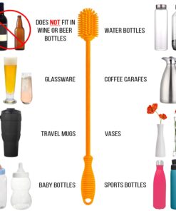 Kitchiny 12.5" Silicone Bottle Brush and Straw Cleaner Brush Set | Bottle Cleaner Brush for Hydroflasks, Insulated Sports Bottles, Straws | Water Bottle Brush Cleaner for Narrow Neck containers Orange 26 61RAAKy9N6L