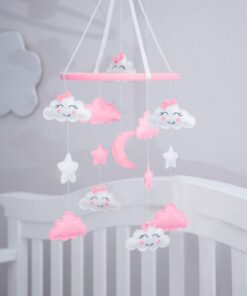 Piccolin Baby Crib Mobile, Hanging Toys, Nursery Decor for Girls White and Pink Room Decorations, Clouds, Moons and Stars Safe, Non-Toxic, Crib Mobile for Newborn, Baby Shower Present 14 61RD7aqAGML