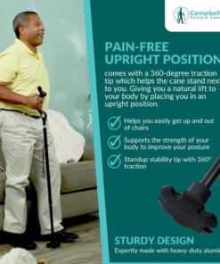 Campbell Posture Cane for Men & Women - Walking Canes for Seniors, Folding Cane, Walking Stick Made w/Heavy-Duty Aluminum, Ergonomic Campbell Handle, Rubber Traction Tip, Elderly Assistance Products 20 61RDAWPS6tL