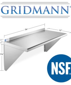 Alternative view of GRIDMANN 12" x 24" Stainless Steel Wall Mount Shelf with Backsplash, Commercial Grade - NSF Certified 18 Gauge Shelving for Restaurant, Kitchen, Utility Room, Garage 12" x 24"
