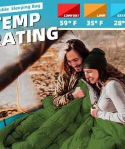 CANWAY Double Sleeping Bag,2 Person Sleeping Bag Lightweight Waterproof with 2 Pillows for Camping, Backpacking, or Hiking for Adults or Teens Queen Size XL & XXL Army Green 21 61REoYF1yBL