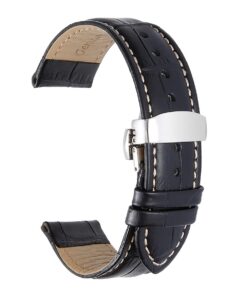 iStrap Leather Watch band -Alligator Grain Embossed Pattern Calfskin Replacement Strap-Stainless Steel Deployment Buckle with Push Buttons-Bracelet for Men Women-18mm 19mm 20mm 21mm 22mm 24mm Black/Tan Stitch-Silver 24 61RICdF2xvL