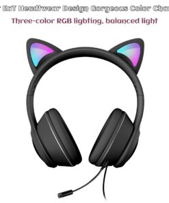 VIGROS Cat Ear Gaming Headphones Wired AUX 3.5mm LED Light, Noise Canceling Game Headphones Stereo Foldable Over-Ear Headsets with Microphone Fit Girls, Kids for PC, PS4, Switch, Xbox, Mobile, Laptop Black-Wire 13 61RJkg4CsfL