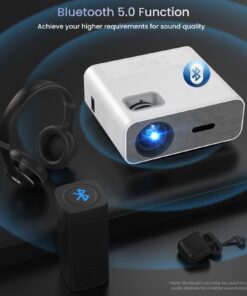 4K Support Projector with Wifi and Bluetooth, HOMPOW Mini Portable Projectors for Outdoor Home Movie, Compatible with Laptop, Smartphone, TV Stick, Xbox, PS5 white 30 61ROqcLmzYL