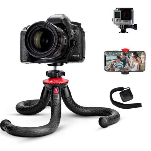 Tripod for iPhone, Fotopro Flexible Camera Tripod with Remote for iPhone 12 XS,Samsung, Waterproof and Anti-Crack Phone Tripod Stand for GoPro, Portable Travel Tripod for Live Streaming Vlogging Video Black and red