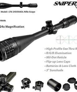 FSI Sniper 6-24x50mm Scope W Front AO Adjustment. Red/Blue/Green mil-dot Reticle. Comes with Extended Sunshade and Heavy Duty Ring Mount 21 61RSXND22EL