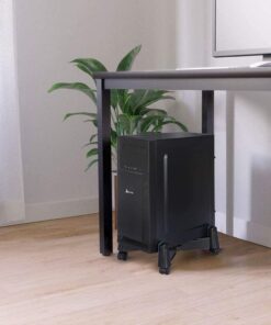 Computer Tower Stand, HUANUO CPU Holder Desktop Stand Desktop ATX-Case Mobile Cart Holder Adjustable Width with 4 Caster Wheels, Fits Most Computer Cases Under Desk, Black 15 61RSZSYPHTS