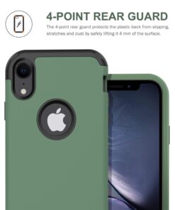 BENTOBEN iPhone XR Cases, iPhone XR Phone Case, 3 in 1 Heavy Duty Rugged Hybrid Solid Hard PC Cover Soft Silicone Bumper Impact Resistant Shockproof Protective Case for iPhone XR 6.1", Dark Green 14 61RZxekY8lL