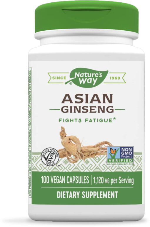 Nature's Way Premium Herbal Asian Ginseng, Fights Fatigue*, 1,120mg Per Serving, 100 Capsules 100 Count (Pack of 1)