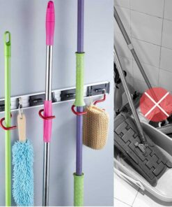 Cavoli Mop Broom Holder Wall Mounted S Type,Garage Storage Holds Up to 7 Tools and Over 50 pounds 17.5 Inches,Base Made by Aluminum Metal (4 Positions and 3 Hooks) 4 Positions A 13 61Rns3i63ML