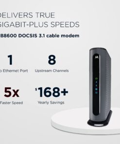 Motorola MB8600 DOCSIS 3.1 Cable Modem - Approved for Comcast Xfinity, Cox, and Charter Spectrum, Supports Cable Plans up to 1000 Mbps | 1 Gbps Ethernet Port DOCSIS 3.1 (1 Gbps Ethernet Port) 24 61Ro4MKb6RL