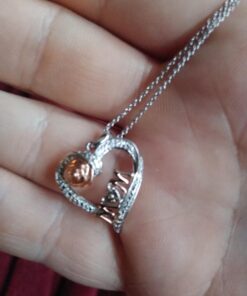 Jewelili Open Heart Mom Script and Rose Necklace Pendant in 14K Rose Gold Over Sterling Silver with Round Diamonds and 18 inch Rolo Chain 19 61RpFud1eHL