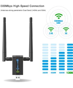 Wireless USB WiFi Adapter for PC: CXFTEOXK 1300Mbps WiFi USB, 802.11AC WiFi Adapter for Desktop PC, Dual Band WiFi Dongle Wireless Adapter for Windows11/10/8/7/Vista/XP, USB Computer Network Adapters 19 61Rr6M6fE8S