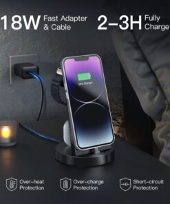 Charging Station for Multiple Devices,3 in 1 Fast Charging Station Dock for iPhone Series 14 Pro Max/13/12/11/X/8 Plus,for Airpods,DUMTERR Desk Wireless Charger for Apple Watch 8/Ultra/7/6/SE/5/4/3/2 black 26 61Rs4GSCHdL