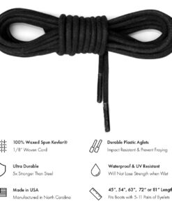 Benchmark Waxed 100% Kevlar Boot Laces - Made in USA - Heavy Duty Shoe Laces for Work or Hiking - 45", 54”, 63”, 72" or 81" 54 Inches Black 12 61Rsf14SruL
