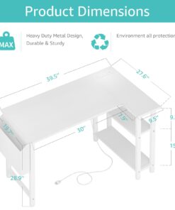 Lufeiya White L Shaped Computer Desk with Power Outlet Shelves, 40 Inch Small Corner Desk for Small Space Home Office, L-Shaped Desk PC Desks, White 39.4" 27 61S0FEJUE6L