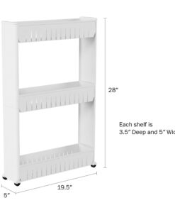 Lavish Store 3-Tier Rolling Cart – Narrow-Space Kitchen or Bathroom Slim Slide Shelves – Organization and Storage Furniture by Lavish Home, (L) 19.5” x (W) 5” x (H) 28”, White 32 61S0j8PhzUL
