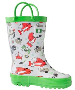 OAKI Kids Rubber Rain Boots with Easy-On Handles, Timber Critters, 11 Little Kid 13 61S1DisICL
