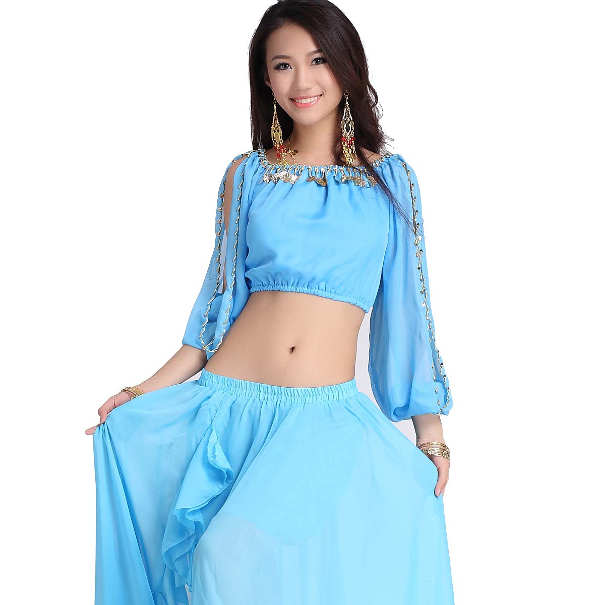 ZLTdream Lady S Belly Dance Long Sleeves Chiffon Top One Size Blue   61S1fvnDCLL 