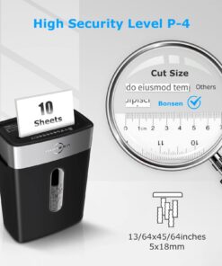 BONSEN Paper Shredder for Home Office, 10-Sheet Cross-Cut Shredder, P-4 High Security Level, Quiet Credit Card Shredder with Jam Proof System, 4 Gallons Bin (S3201) 10-Sheet Cross Cut 14 61S2AThfjaL