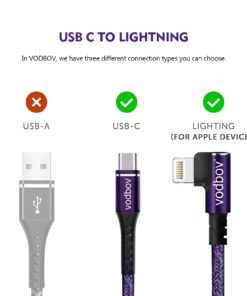 Alternative view of VODBOV Cable USB-C to Lightning 90 Degree 2Pack 10ft 6ft iPhone Charger Fast Charging Cable Right Angle Cord (Cosmos Purple) 2pack(6/10ft)