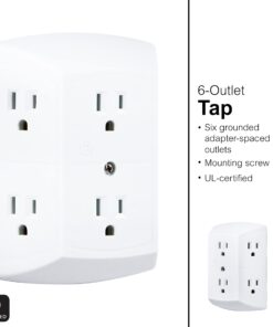 GE 6-Outlet Extender, Grounded Wall Tap, Adapter Spaced Outlets, 3-Prong, Multiple Plug, Quick and Easy Install, Cruise Essentials, UL Listed, White, 50759 1 Pack Standard Power Strip 28 61SB LDC6L