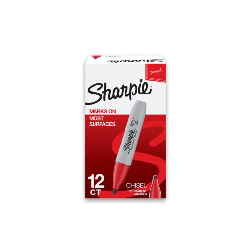 SHARPIE Permanent Markers, Chisel Tip, Red, 12 Count