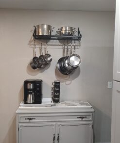 30" Wall mounted pots and pans rack. Pot holders wall shelves with 12 hooks. Kitchen shelves wall mounted with wall hooks. Kitchen storage pot holder pot rack. Pot pan organizer. Pot Pan rack. 36 61SDHU0e9 L